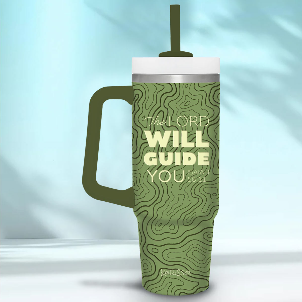Kerusso 30oz Stainless Steel Mug with Straw The Lord Will Guide You