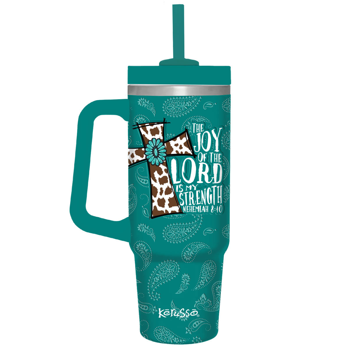Kerusso 30oz Stainless Steel Mug with Straw The Joy of the Lord is My Strength