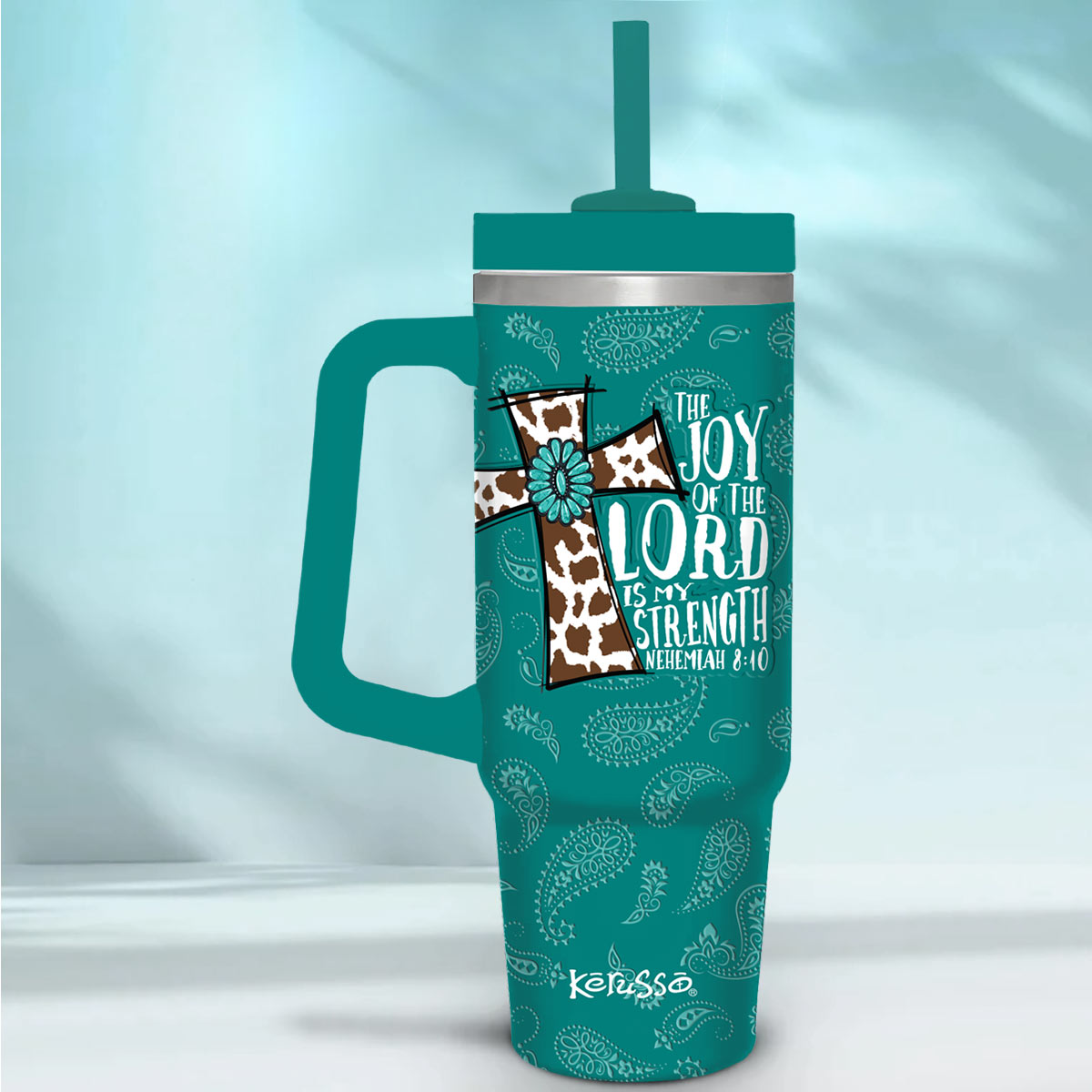 Kerusso 30oz Stainless Steel Mug with Straw The Joy of the Lord is My Strength