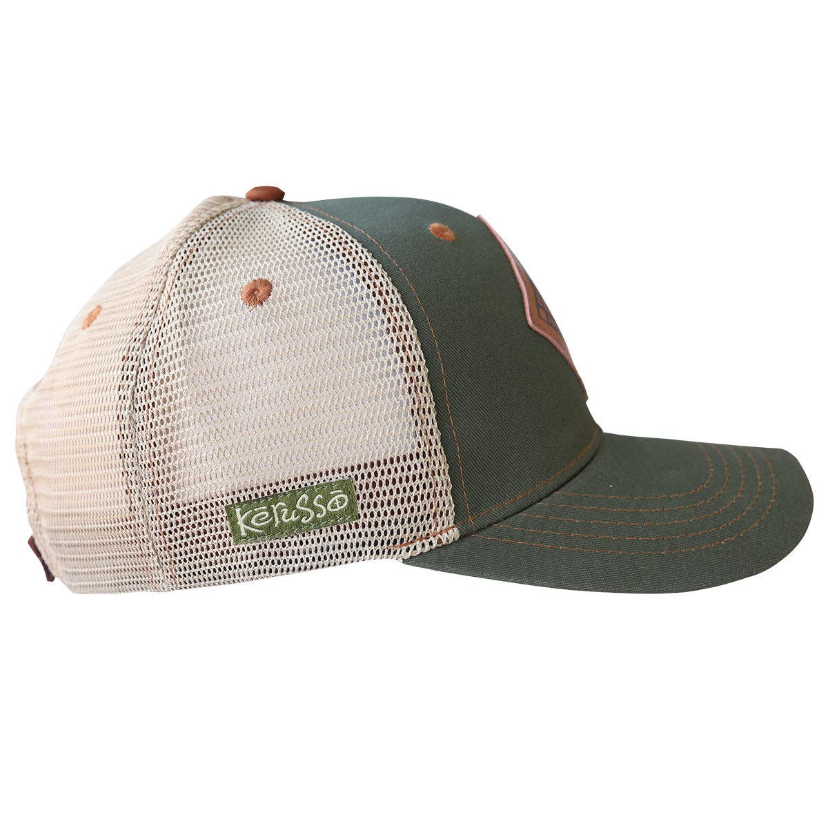 Kerusso Mens Cap John 3:16 Leather: Military Green/Tan / One Size Fits Most