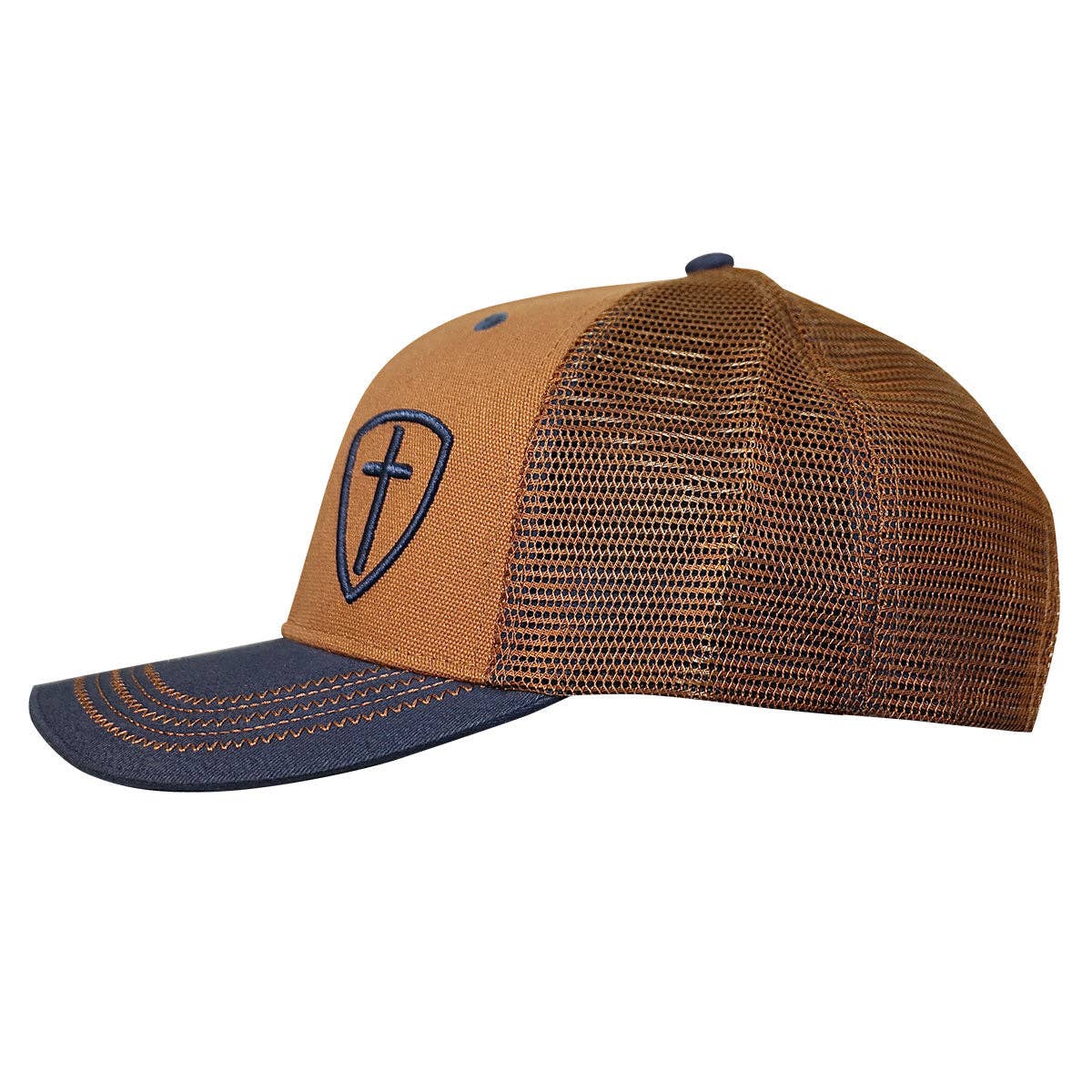 Kerusso Mens Cap Blue Cross Shield: Brown/Blue / One Size Fits Most