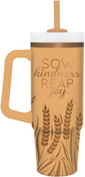 Kerusso Stalks of Grain Amber Yellow 30 Ounce Lidded Stainless Steel Travel Tumbler with Straw, Sow Kindness Reap Joy