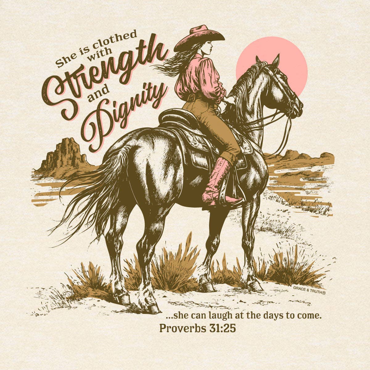 Grace & truth Womens T-Shirt Cowgirl Strength