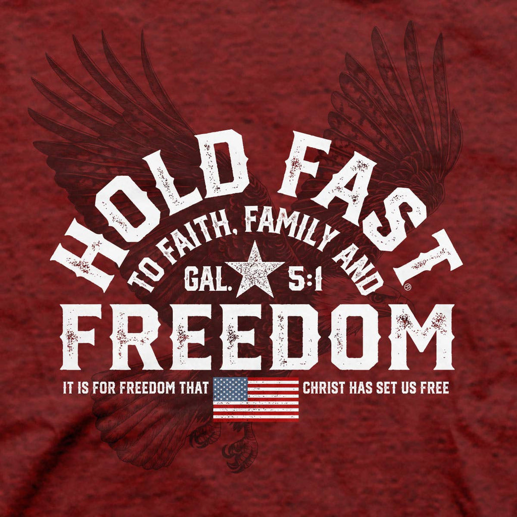 HOLD FAST Mens T-Shirt Freedom Eagle Crest: Peppered Red Heather / Small