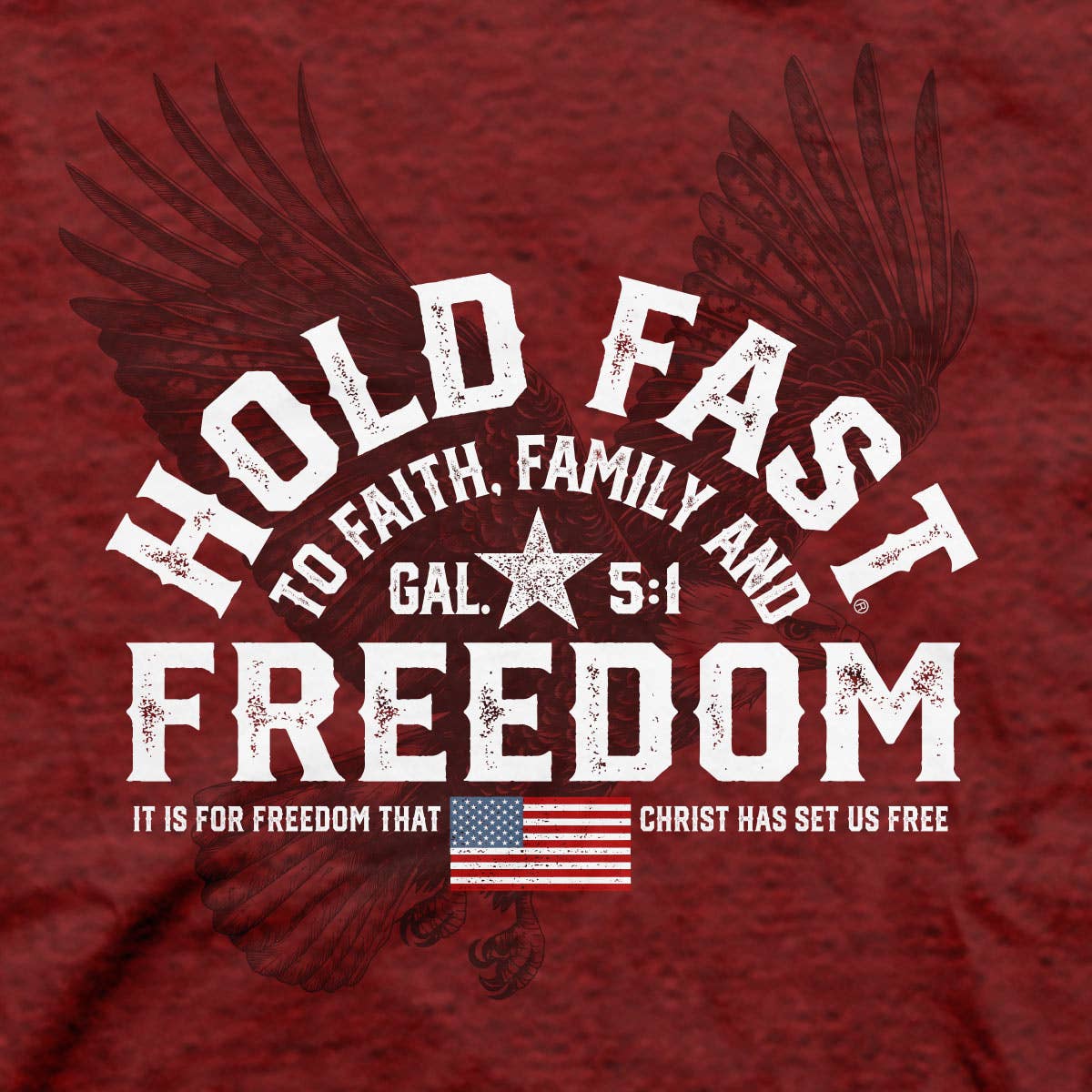 HOLD FAST Mens T-Shirt Freedom Eagle Crest: Peppered Red Heather / Medium