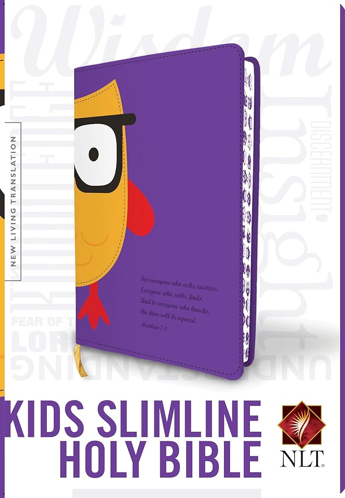 Kids Slimline Bible NLT, TuTone (LeatherLike, Purple/Yellow Owl, Red Letter) cover image
