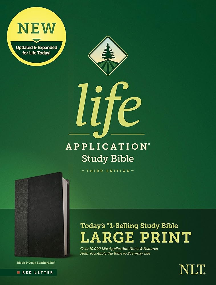 Tyndale NLT Life Application Study Bible, Third Edition, Large Print (LeatherLike, Black/Onyx, Red Letter) – New Living Translation Bible, Large Print Study Bible for Enhanced Readability cover image