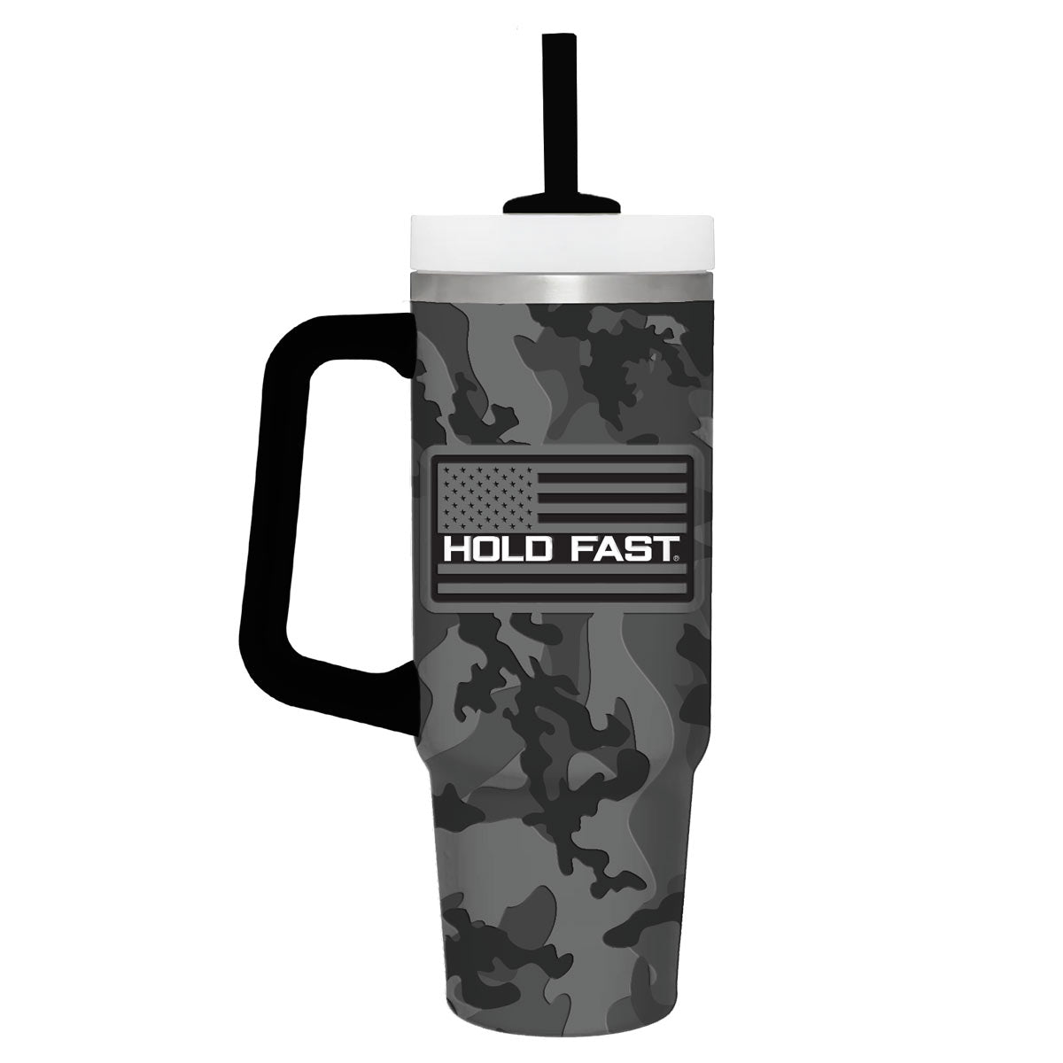 Kerusso Patriotic American Flag Black, Grey Camouflage 30 Ounce Lidded Stainless Steel Travel Tumbler with Straw