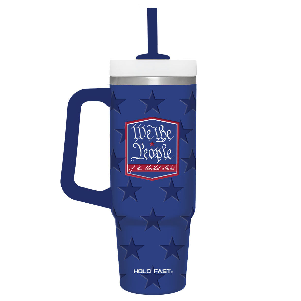 Kerusso Hold Fast Patriotic Star Design Red, White, Blue 30 Ounce Lidded Stainless Steel Travel Tumbler with Straw
