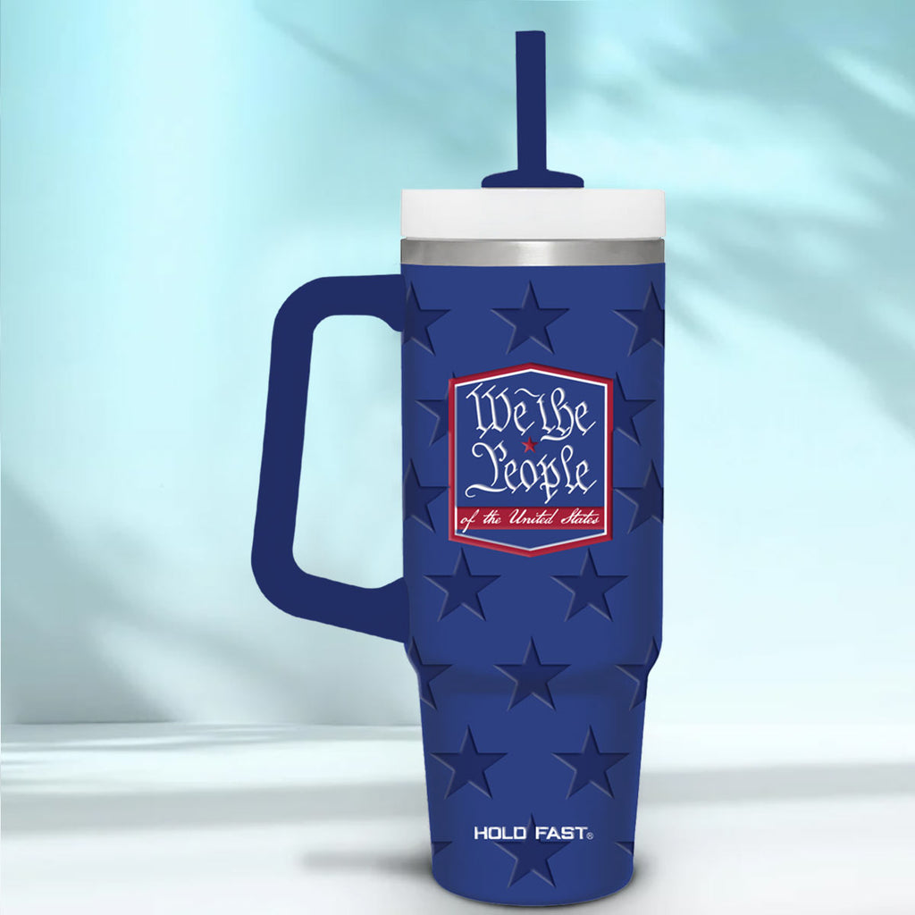 Kerusso Hold Fast Patriotic Star Design Red, White, Blue 30 Ounce Lidded Stainless Steel Travel Tumbler with Straw