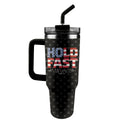 Kerusso American Flag Design Black 40 Ounce Lidded Stainless Steel Travel Tumbler with Straw, Hold Fast to What is Good