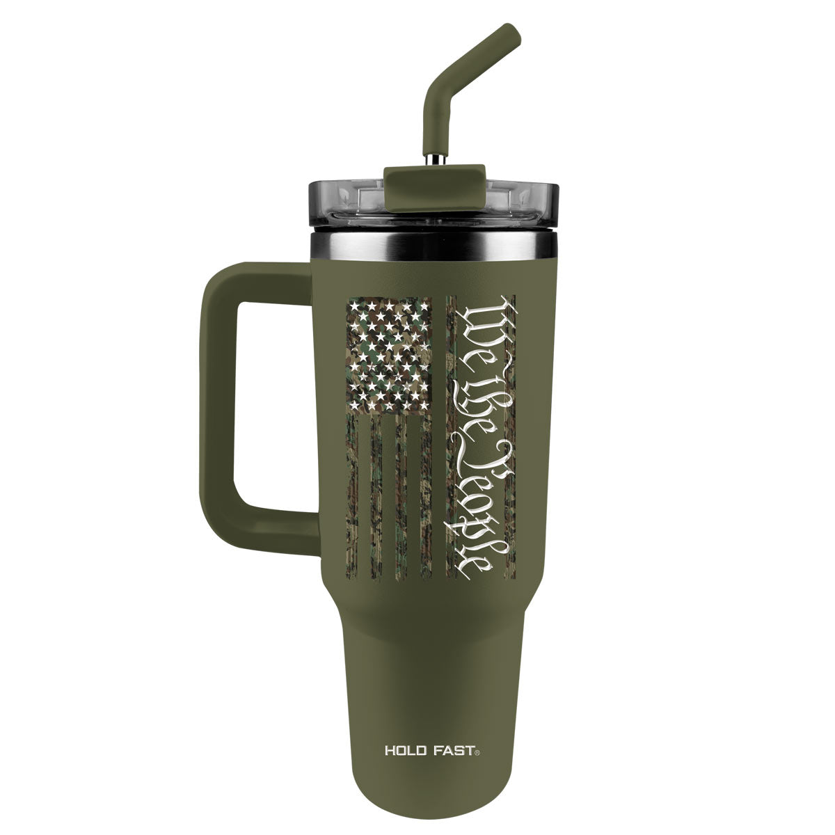 Kerusso Hold Fast, Patriotic Flag Design, Green 40 Ounce Lidded Stainless Steel Travel Tumbler with Straw