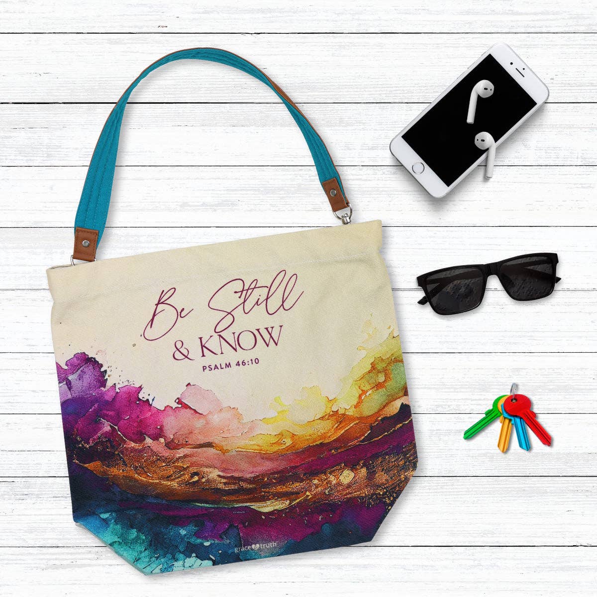 Grace & truth Womens Tote Bag Be Still: Multi-color