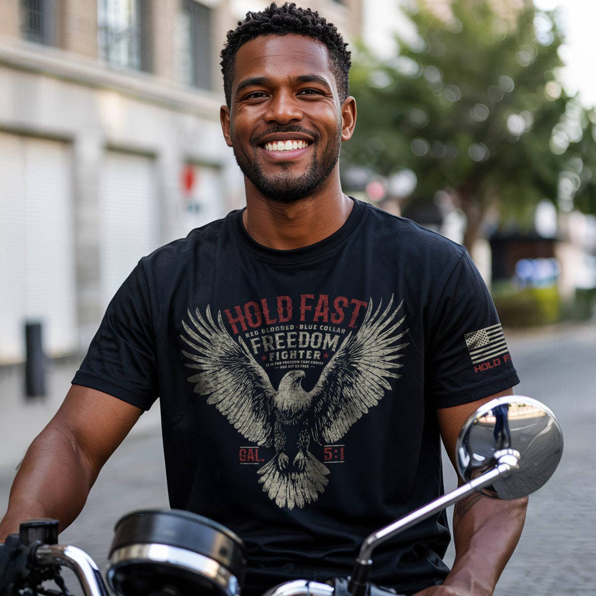 HOLD FAST Mens T-Shirt Freedom Fighter Eagle